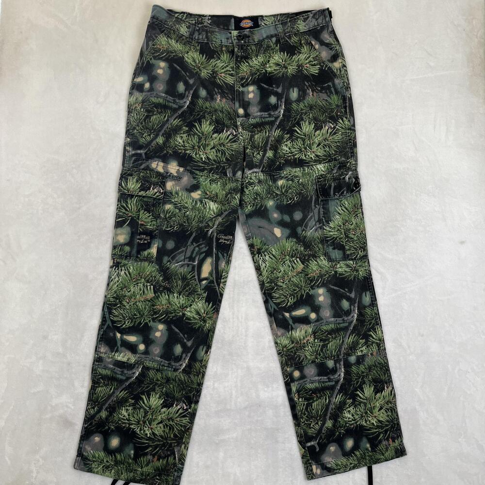 Vintage Dickies Cargo Pants Mens 38x32 Green Camo Regular Fit Workwear Rare